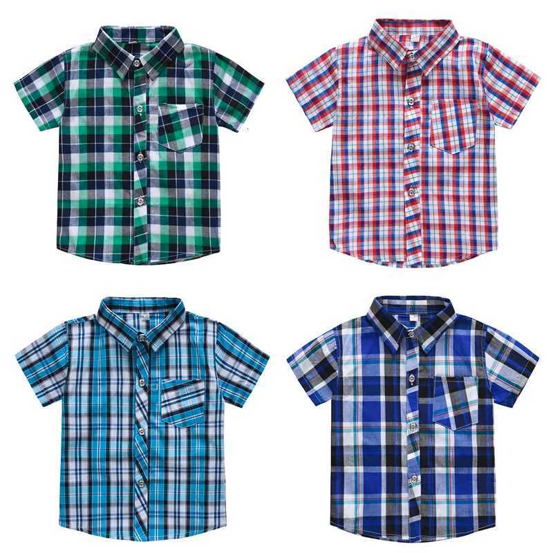 2-7Y Classic Boys Plaid Shirts Short Sleeve Kids School Clothes Children Clothing Sweatshirt Teenage Top Boys Shirt Cotton X250806