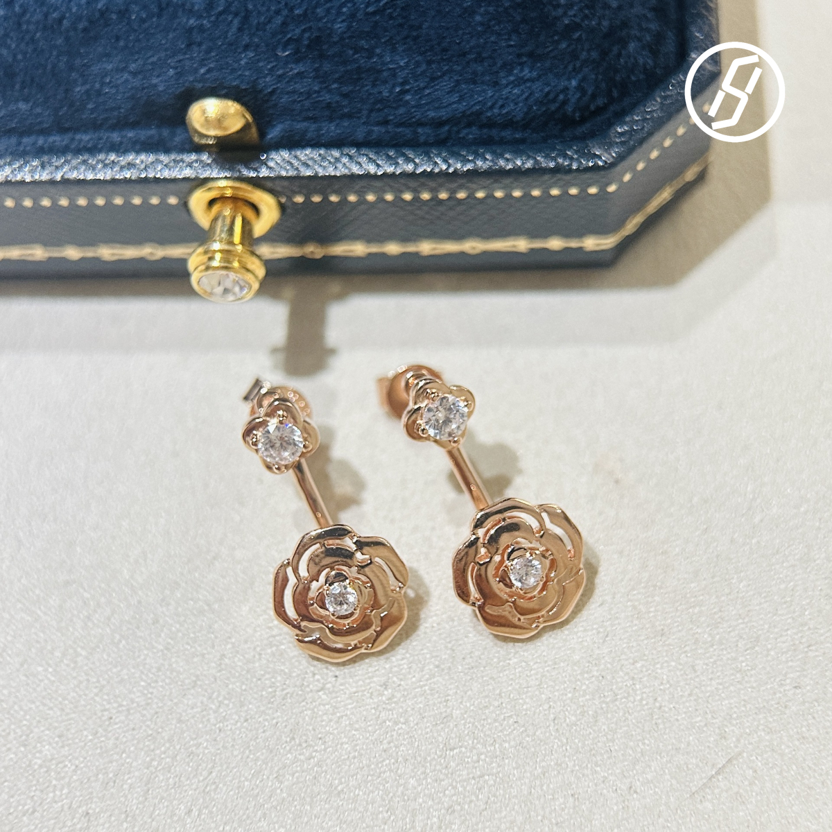 S925 Silver Rose Gold Camellia Double Flower Earrings New Style Flowers Zircon Earrings Advanced Craftsmanship Design Designer Jewelry Women Original 