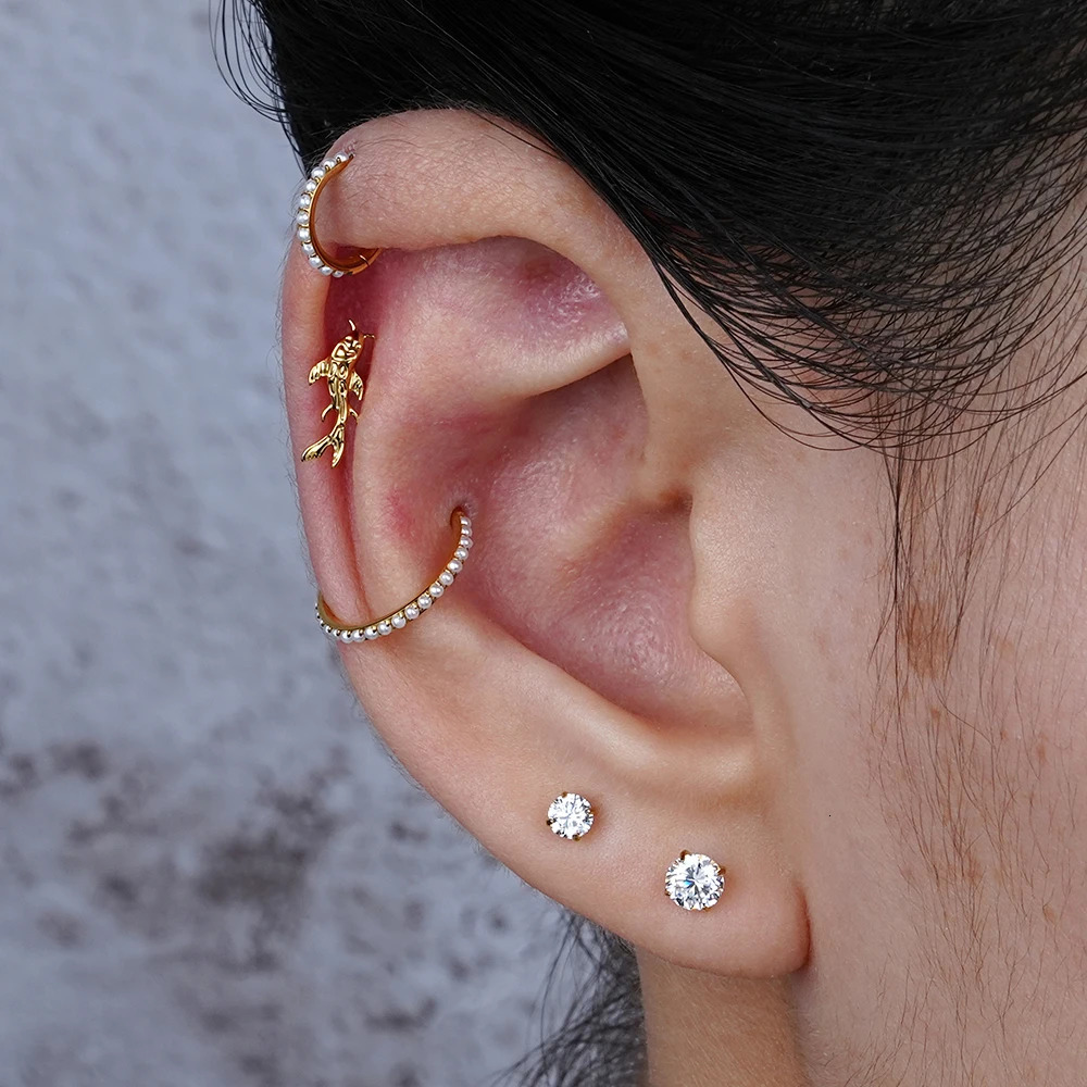 Right Grand ASTM 36 Koi Fish Cartilage Earring Tiny Tragus Stud Helix Conch Flatback Piercing 16G Animal Body Jewelry 250805