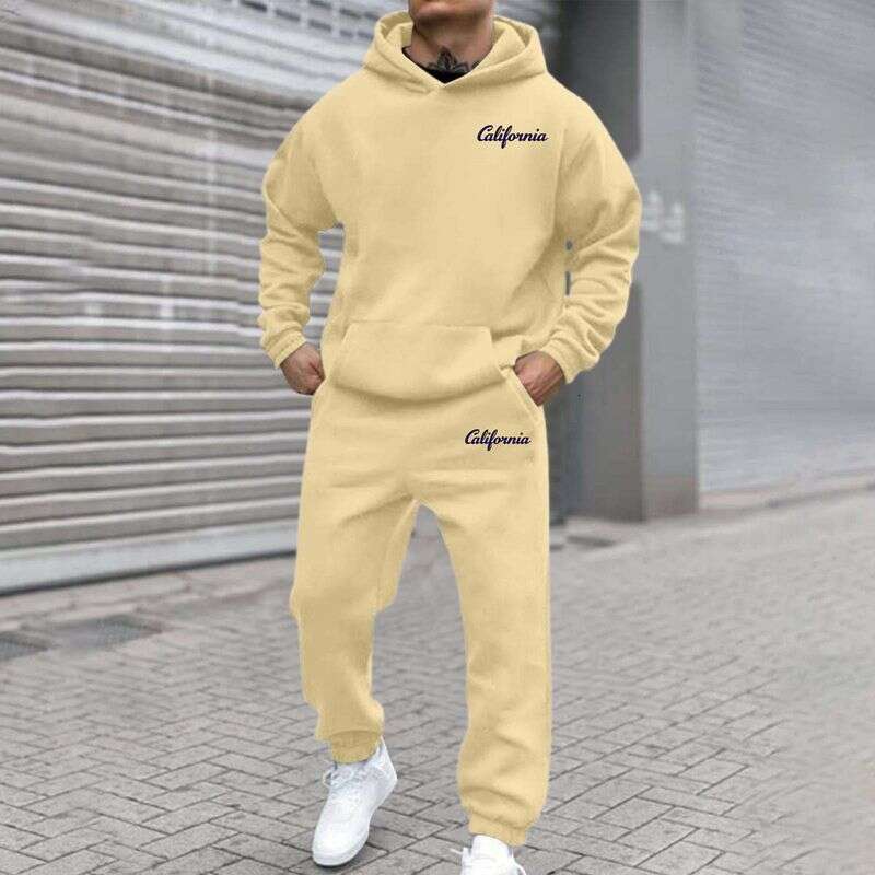 Designer Leisure High Quality New Autumn Winter Men's Joggers 2 Piece Tracksuit Fashion California Letter Printed Hoodie And Pants Set Men Outfit