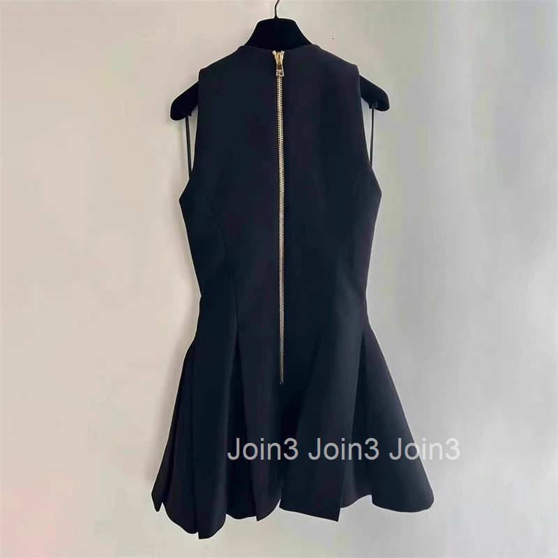 y2k summer new womens V-neck metal double-breasted sleeveless dress high quality fashion retro casual A-line mini skirt