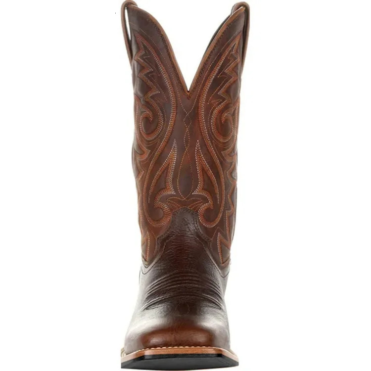 Leather Boots High Barrel Embroideryvintage Cavalry Mens Large Wide Head Western Cowboy Big Size 3848 250806 - view 5