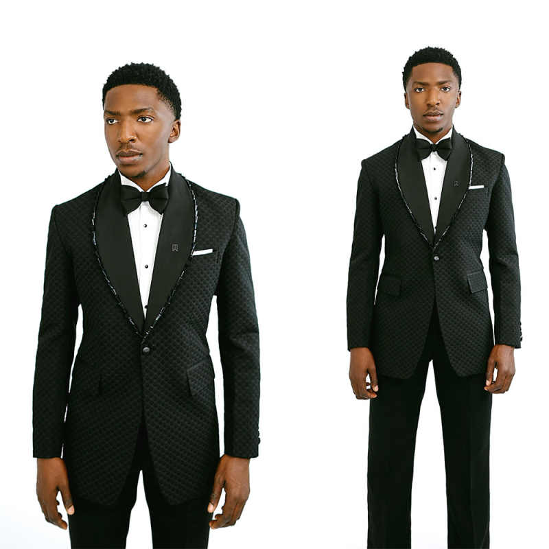 Modern Wedding Tuxedos Waffle Beaded 2 Piece Set Jacket Pant Shawl Lapel Men Suits Designer Groom Wear Party Suit Customized