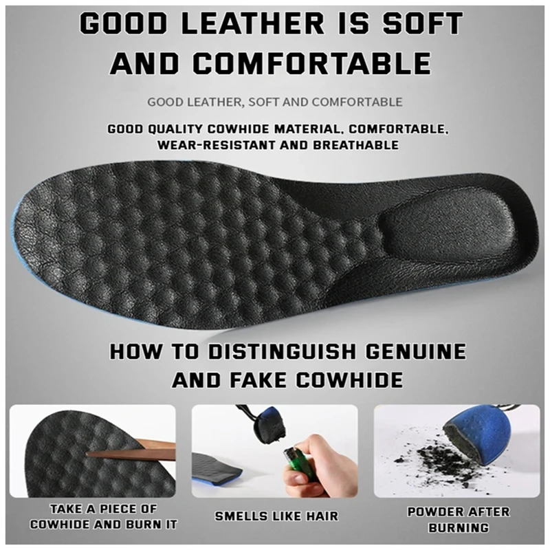 1Pair Leather Shoe Insoles for Feet Arch Support Orthopedic Insole Plantar Fasciitis Shoe Pads Shock-absorbing Cowhide Shoe Sole 250805