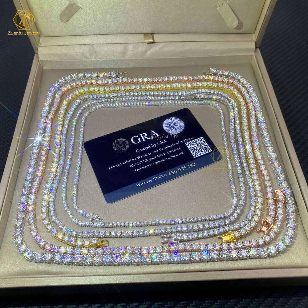 High designer necklaceHot Sale Hip Hop Iced Out Jewelry Fashion Dia Necklace S Sier 2MM 3MM 4MM 5MM Vvs Moissanite Tennis Chain