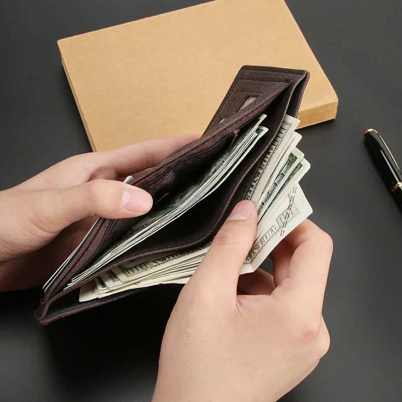 GOYN Leather Slim Minimalist Bifold Front Pocket Wallet for Men Bifold Short Crocodile Pattern Business Cardholder WalletXJ250806