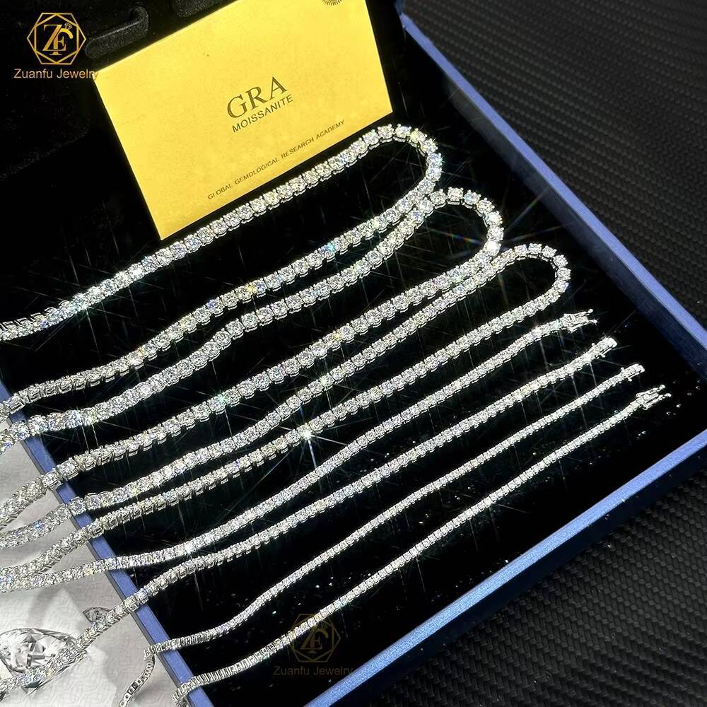 In Stock Gra Non-Fading 925 Silver VVS Moissanite 3mm 4mm 5mm 6mm Tennis Chain Necklace Bracelet Men Women Fine Jewelry