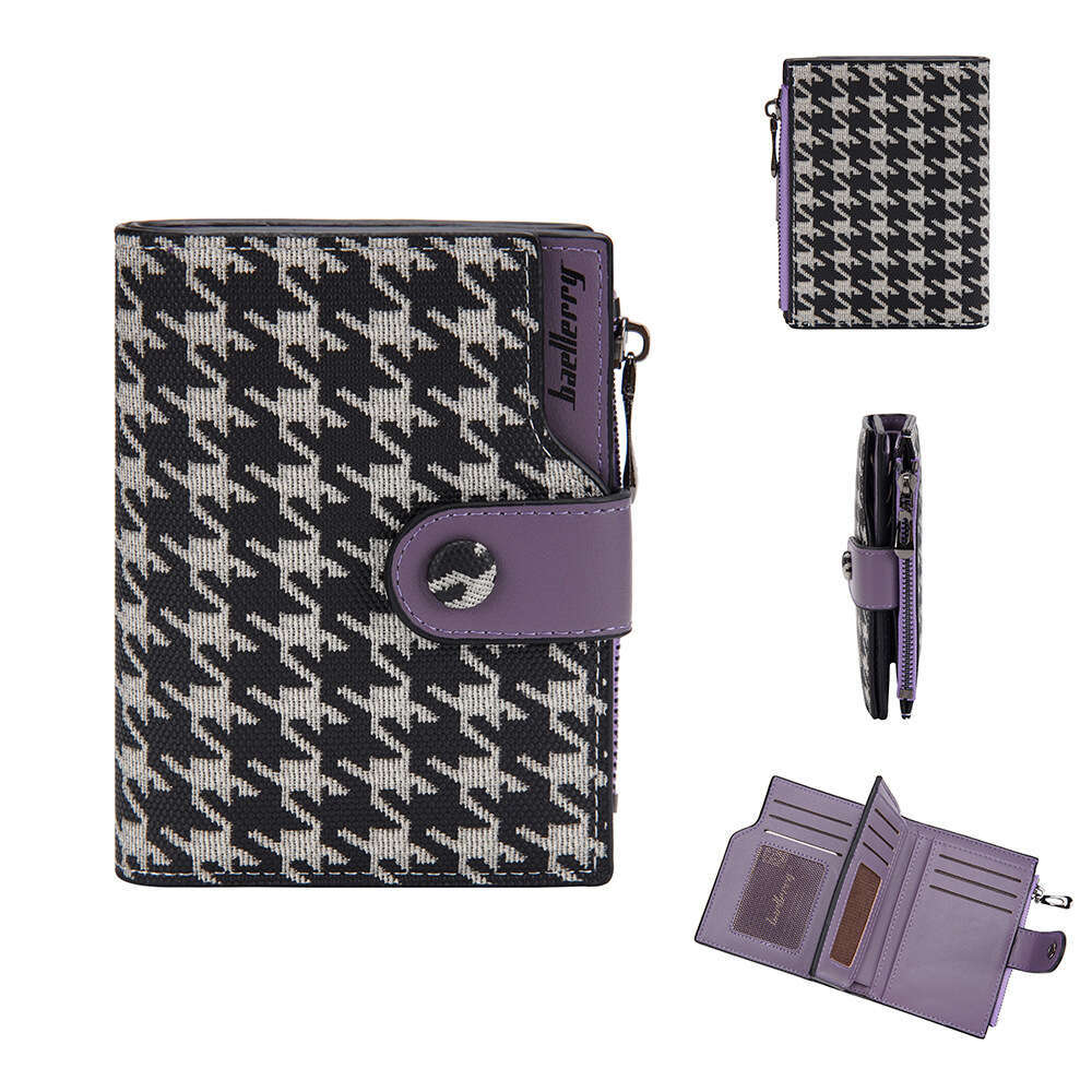DHcollections Baellerry New Short Houndstooth Fashion Buckle Women's Wallet Zipper Coin Purse