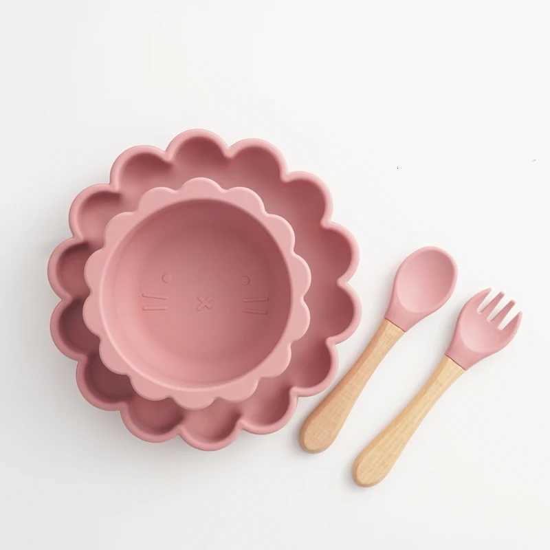 1set Childrens Tableware Kids Feeding Solid Food Non-Slip Bowl Waterproof Dishes Plates BPA Free Fork Spoon Dining Utensils X250806