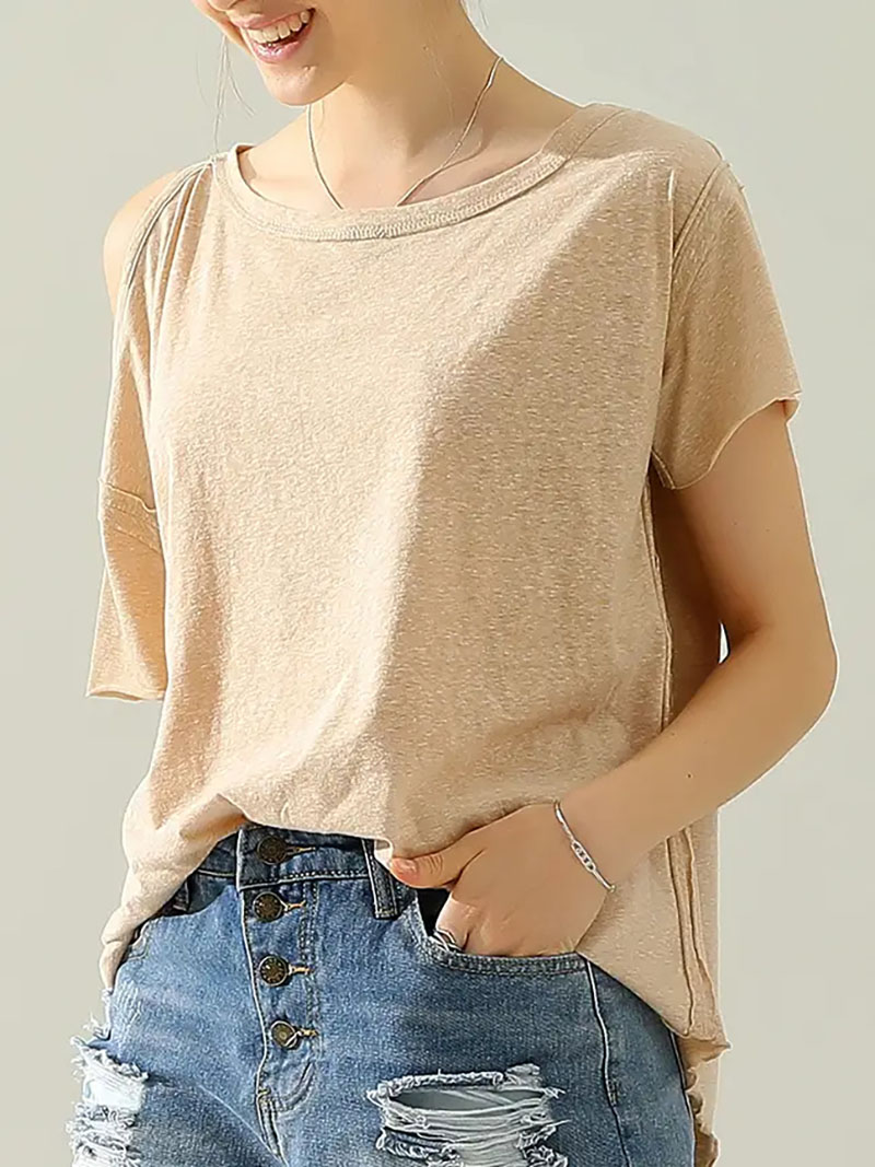 Casual solid color crew neck top Fashionable, comfortable and simple CWTTS422