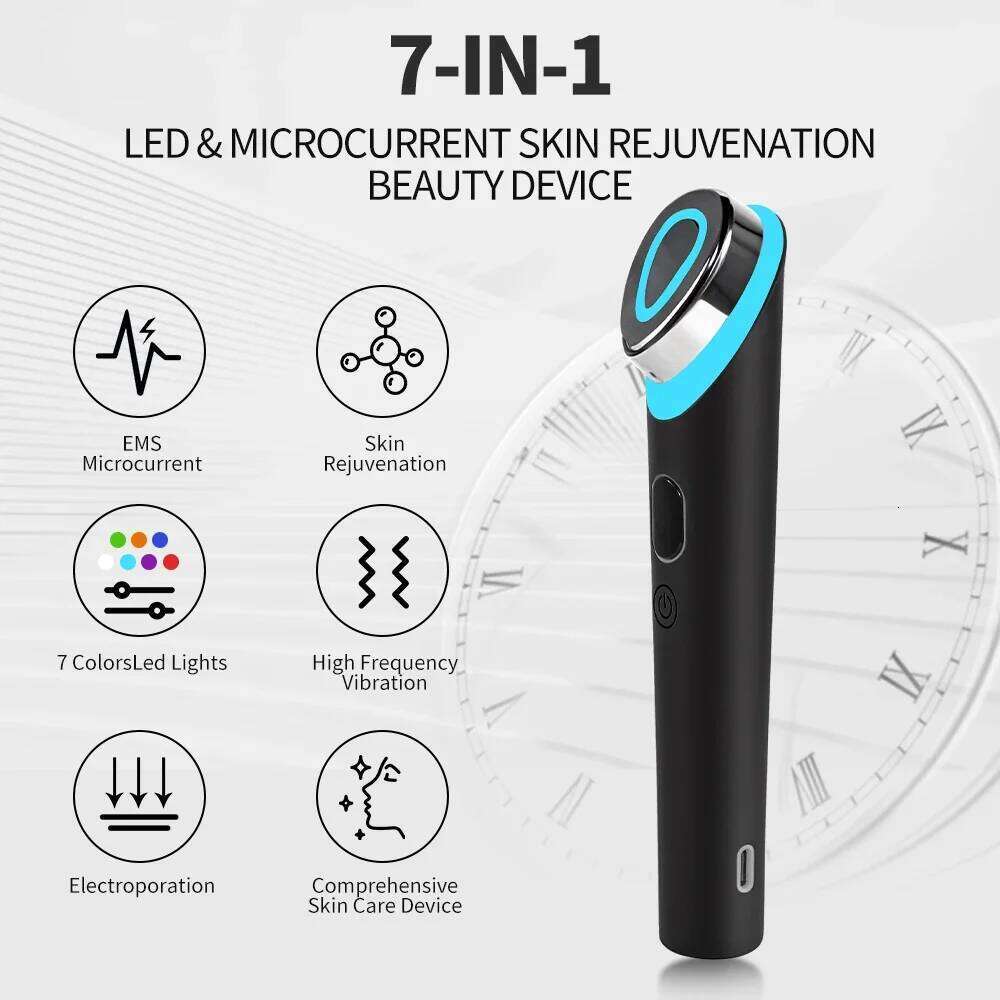 7In1 Age-R Booster EMS Microcurrent Facial Device Anti-Wrinkle Lift Massager Skin Tightening Beauty Tool Home Use Rejuvenation