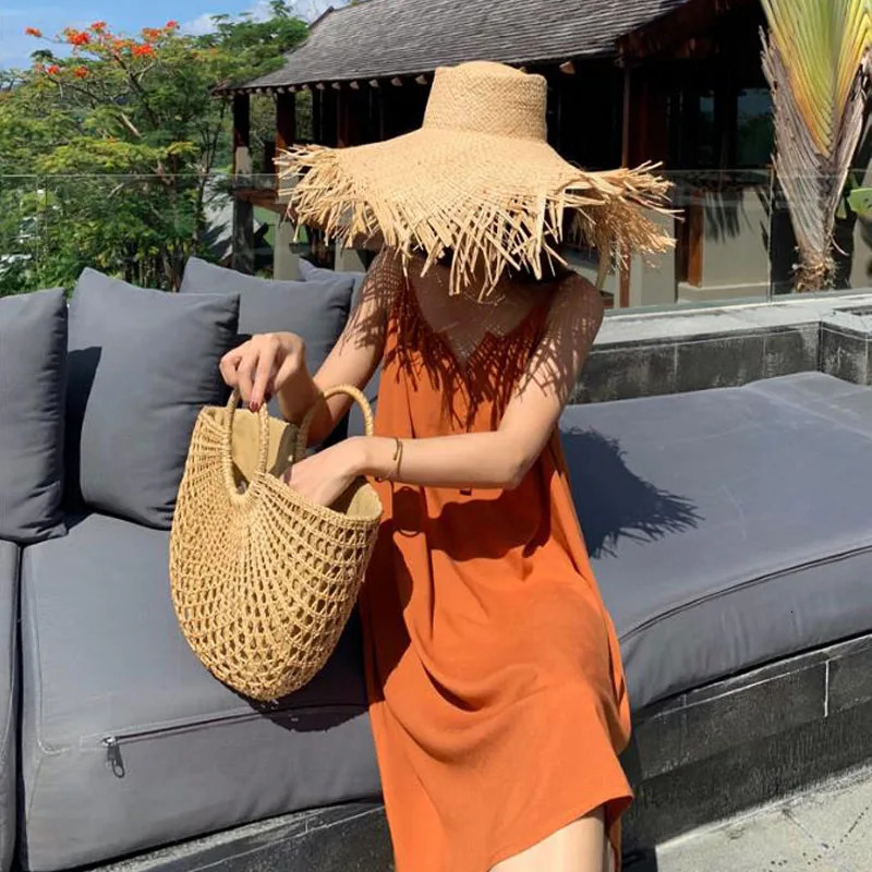 Natural Raffia Straw Hat Summer Hat Women Large Wide Brim Sun Protection Sun Hats Lady Gilrs Holiday Panama Beach Hat 250805