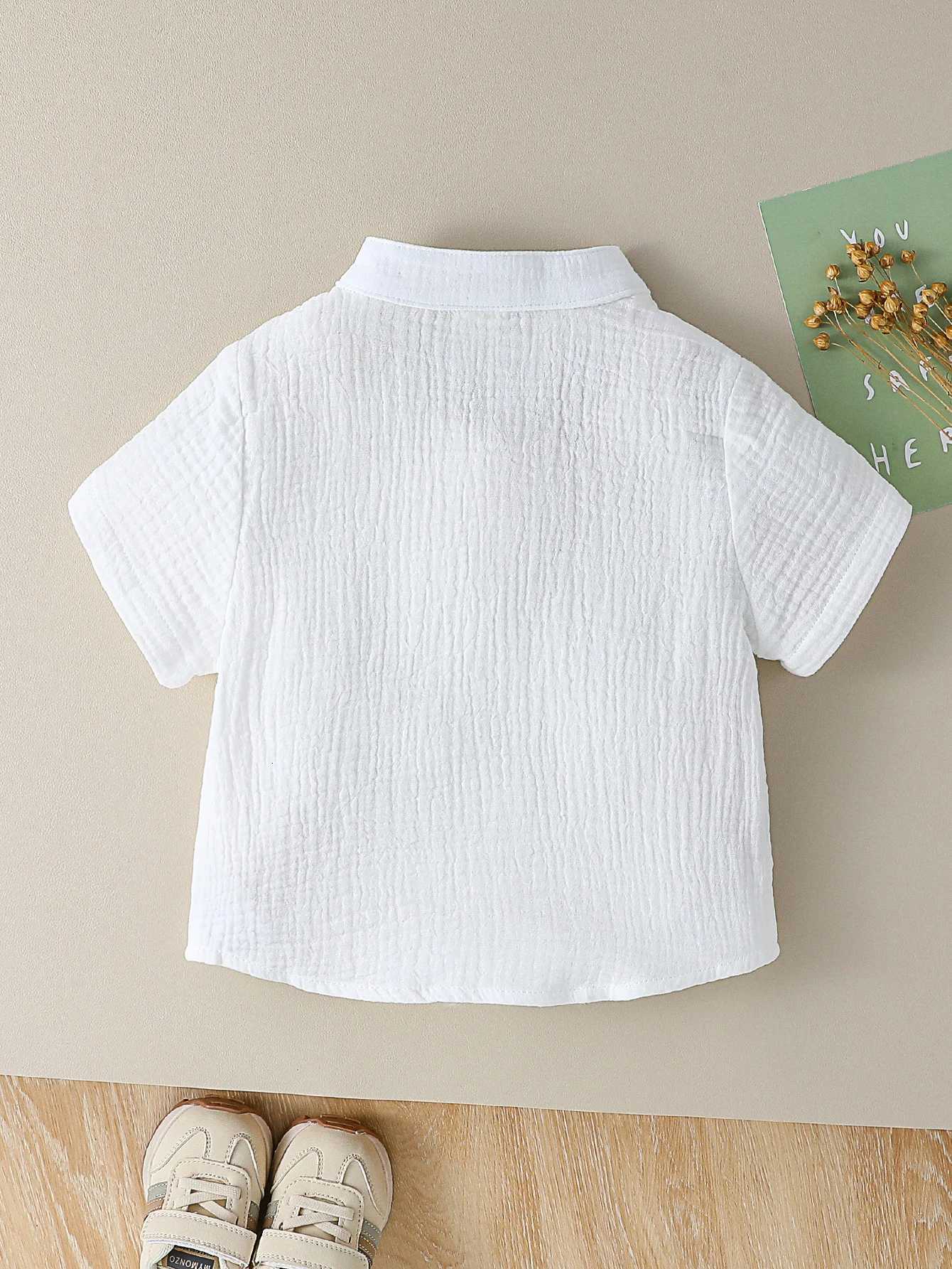 Boy Solid Color Cotton Soft Shirt Chest Pocket Stand Collar Short Sleeve Gentleman Shirt For Boys 1-3 Years Summer Clothes X250806