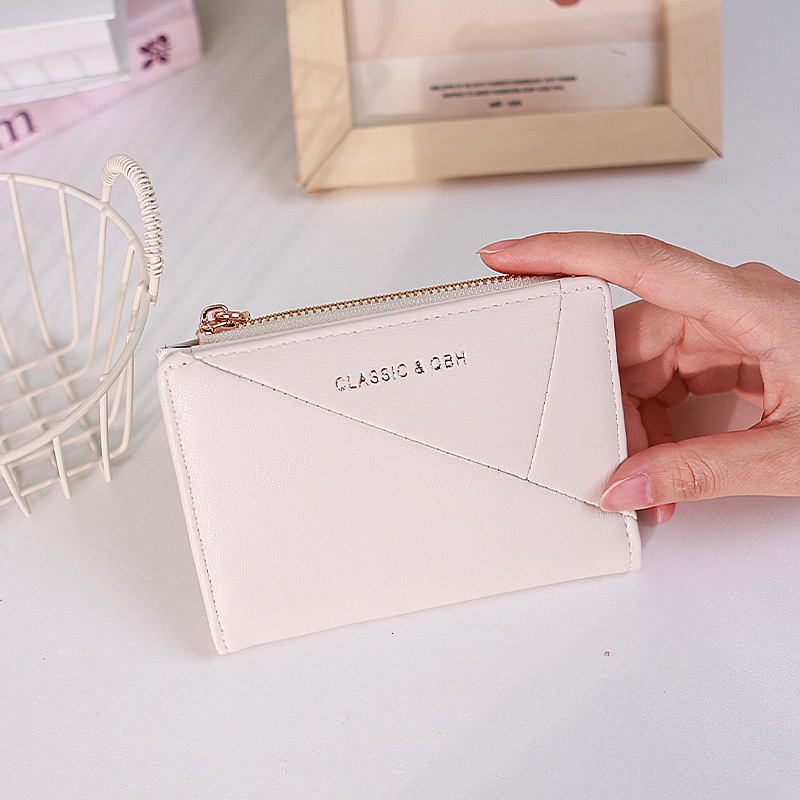 New Women's Ins Style Simple Elegant Short Wallet Diagonal Design Multiple Card Slots Coin Purse for Women