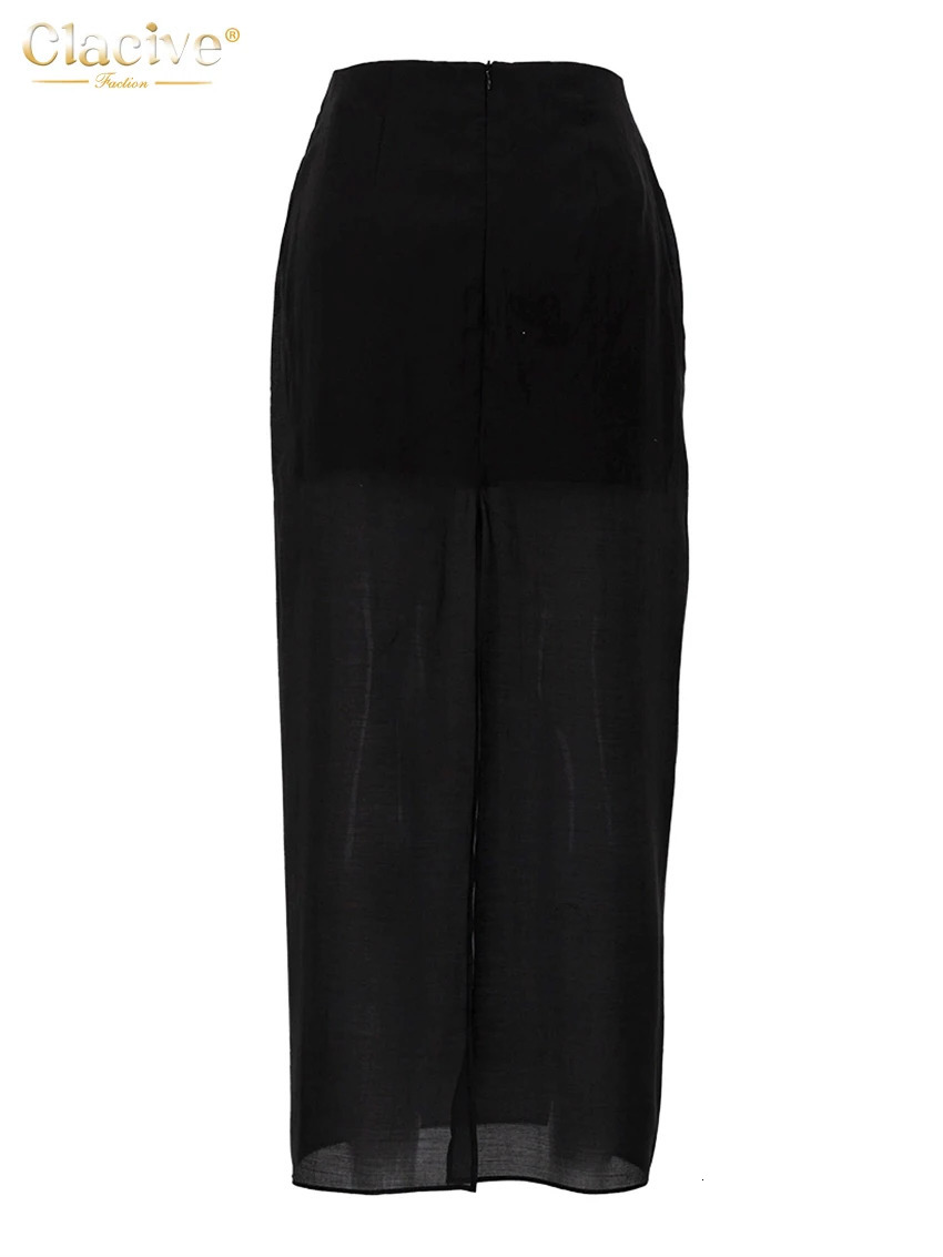 Clacive Fashion Loose Balck Women Skirt Casual High Waist Ankle Length Skirts Elegant Classic Mesh Spliced Skirt Female Clothing 250804