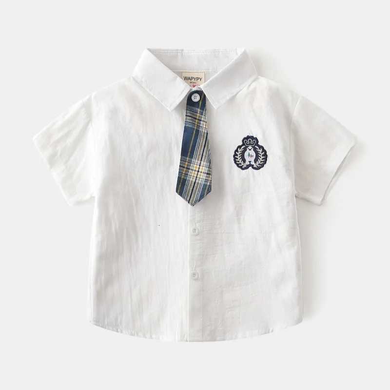 Boys Shirts with Collar 2 to 3 4 5 6 7 Years Summer Cotton Short Sleeve Toddler Boy Clothes White Blue Plaid Kids Uniform Shirt X250806