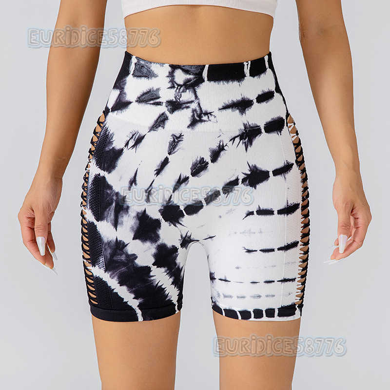 Tie-dye Shorts Side Hollow Tie-dye 3/4 Shorts Hip-lifting Tight Pants Fitness Sports Yoga Pants H250806