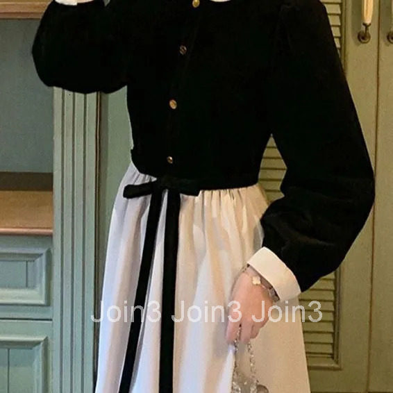 Fall Black Dress Velvet Long Sleeve Women Dress Elegant Tweed Wind Midi Womens Fashion Dresses Women Clothes