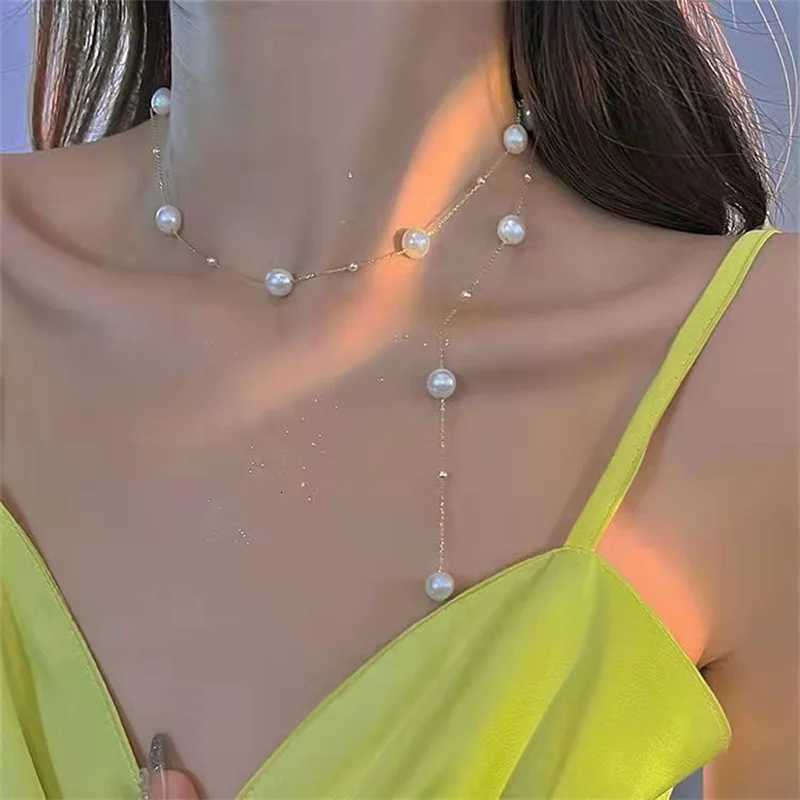 2025 New Simple Long Imitation Pearls Back Necklace for Women Sexy Tassel Pearl Harness Bikini Chest Chain Body Jewelry Mujer Y250805