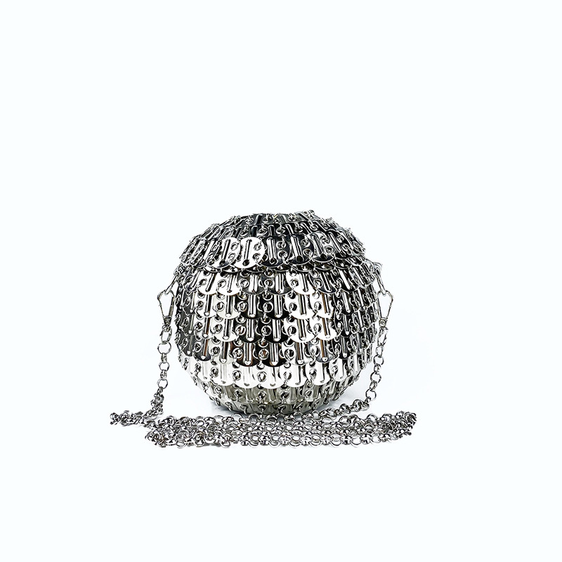 Niche Shoulder Bag - Elegant Silver Metallic Design with Three-Dimensional Sphere Feature
