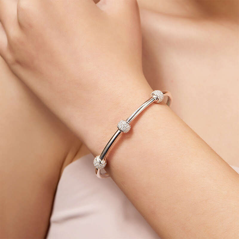 Trendy Iced Out VVS Round Ball Inlaid Dia Open Bracelet C-Type Personality Fashion Boutique Hand Jewelry ab