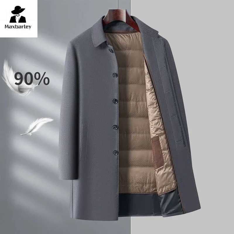 Winter Luxury Down Jacket Mens Long Business Casual Detachable Lining White Duck Down Warm Coat Male Brand Lapel Trench Coat W250806
