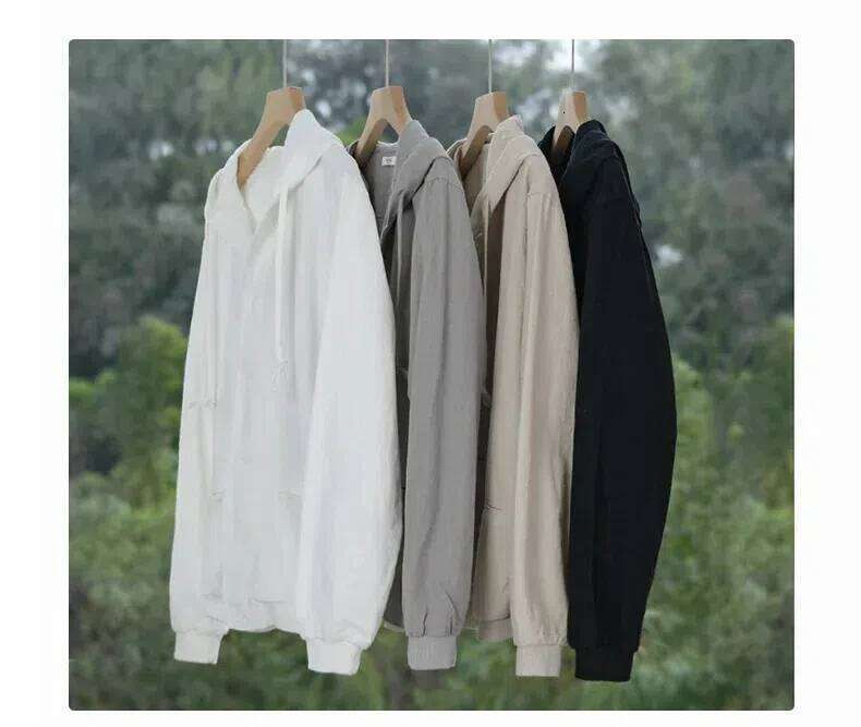 Designer Clothing 2025 Men Summer Breathable Cotton Linen Jacket Street Casual Hooded Coat Male Solid Button Jackets Youth Japan Vintage Clothes