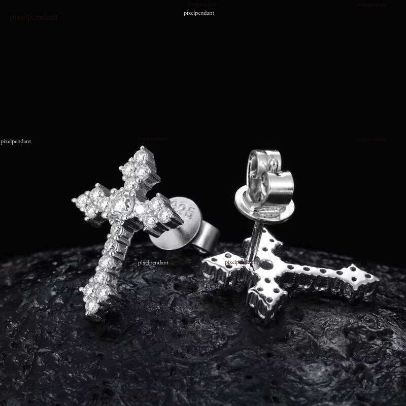 Men's and Women's Hip-Hop Jewelry New Release VVS Moissanite Iced Christian Cross Earrings Pure Sier Suitable for Weddings