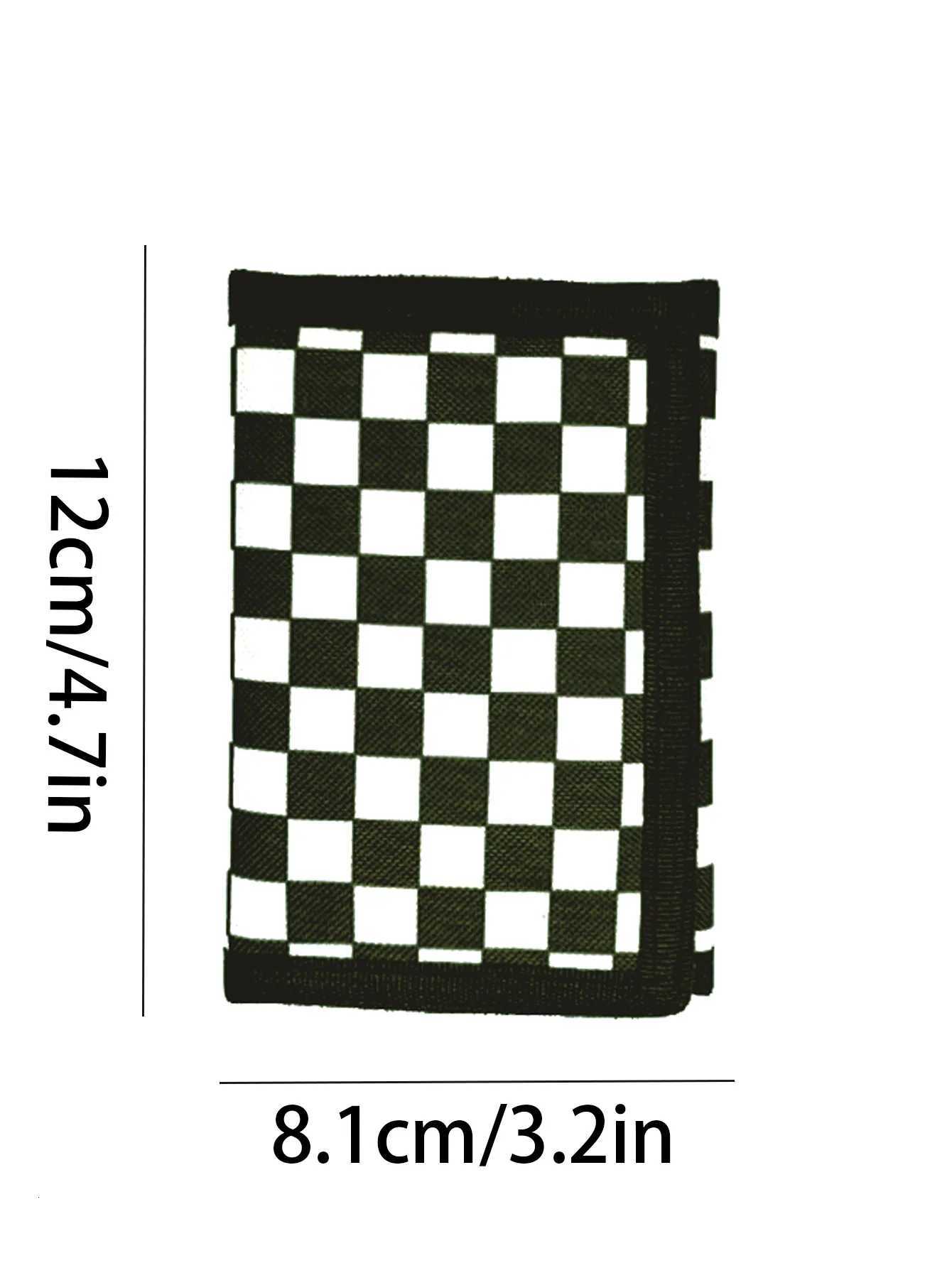 Boy and Girl Checkered Print Fold Over Small Wallet Pocket Wallet Small Purse ID Window Tri-Fold Men Wallet Mini Thin LightweightXJ250806