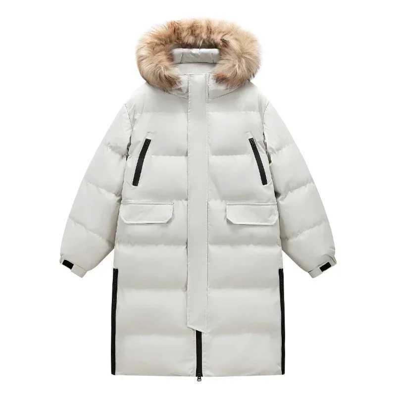Winter Fur Collar Hooded Jacket Mens Brand Long Thick Warm Down Cotton Padded Coat Couples Casual Large Pocket Windbreak Parka W250806