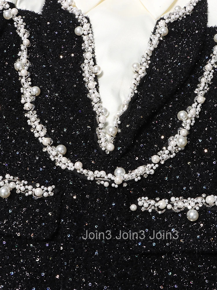 Elegant Hit Color Dresses For Women Lapel Long Sleeve High Waist Patchwork Sequins Mini Dress Female Fashion