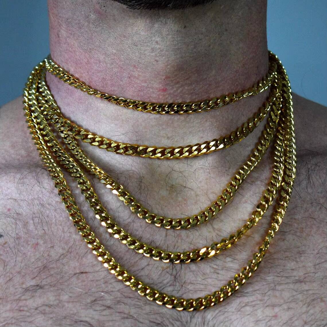 In Stock Non Tarnish 18k PVD Gold Plated Cuban Chain Jewelry Stainless Steel Cuban Link Chain Necklace for Daily