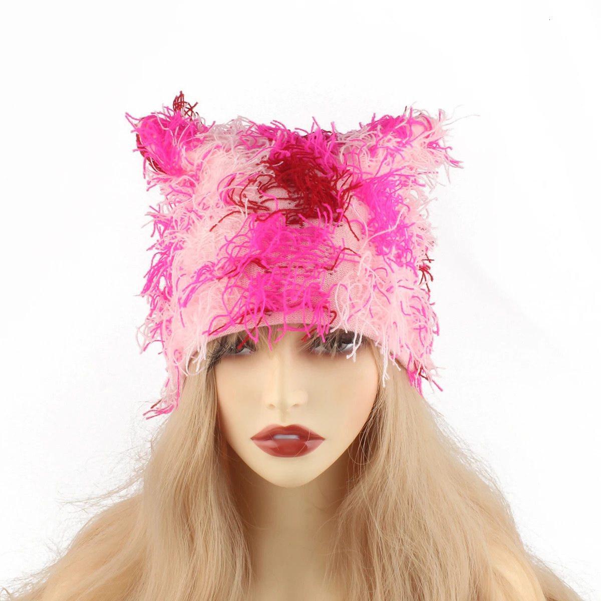 Autumn Winter Hats For Women Cute Cat Ears Knitted Hat Unisex Fashion Street Punk Hip Hop Caps Balaclava Black Pink Skullies Bea 250806