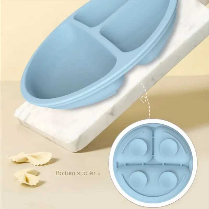 Baby Silicone Feeding Dishes Children Suction Plate Suction Sucker Bowl Wood Fork Spoon Set Toddler Training Tableware BPA Free X250806