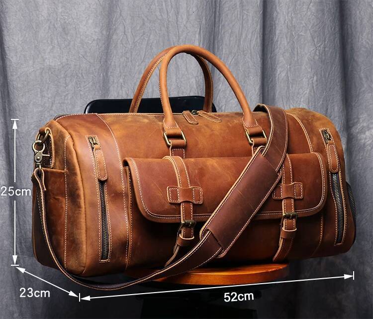 MUNUKI Vintage Crazy Horse Genuine Travel Lage men Leather duffle bag Large Weekend Bag Tote Big high-quality