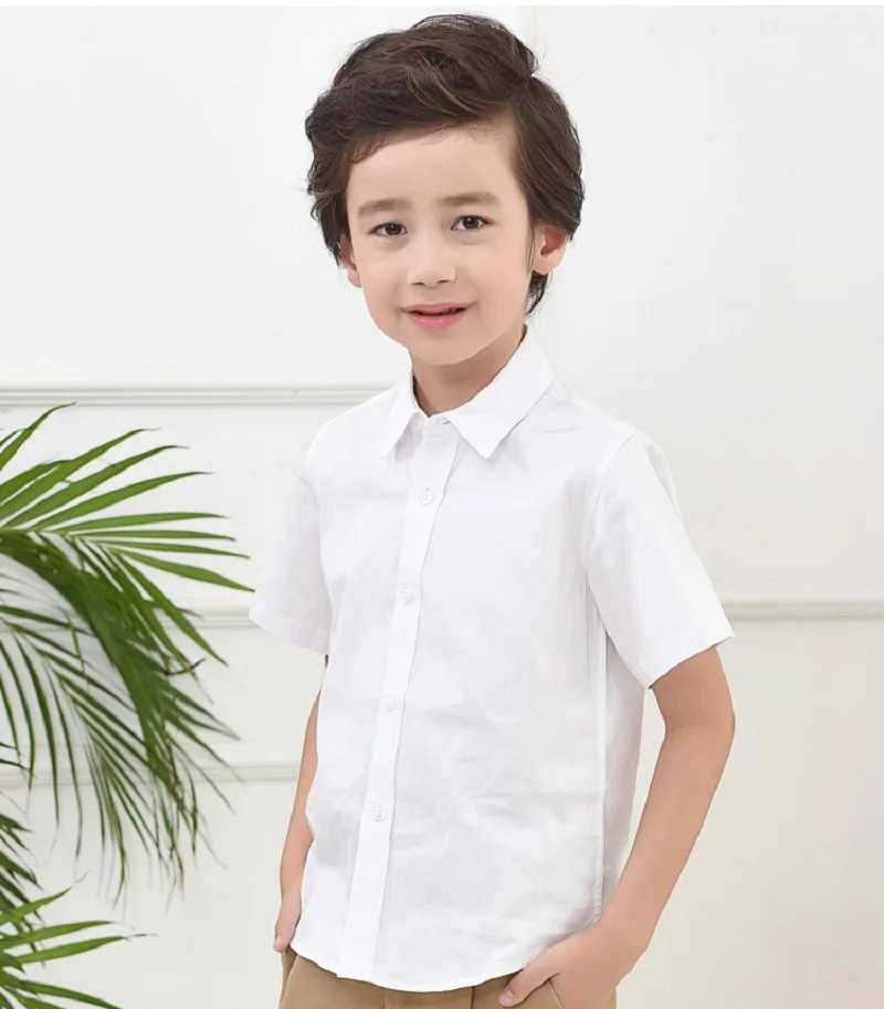Boys White Shirts for Kids Clothes Solid Cotton Short Sleeve Formal Shirts Teenagers School Uniform 6 8 10 12 14 Years Dresses X250806