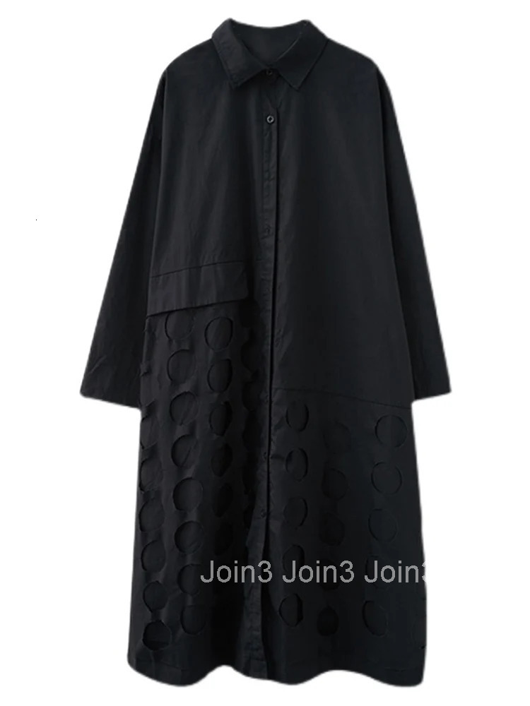 Polka Dot Hollow Out Cotton Shirt Dresses For Women Long Sleeve Loose Casual Vintage Dress Elegant Clothing Spring Autumn