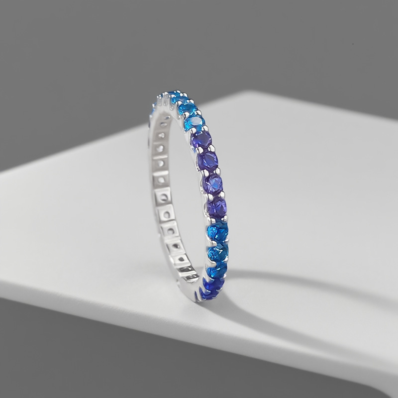 Hui Zhi Wing Jewelry S Silver Colorful Gem Lavender Gradient Color Row Bohemian Style Full mond Strip Ring