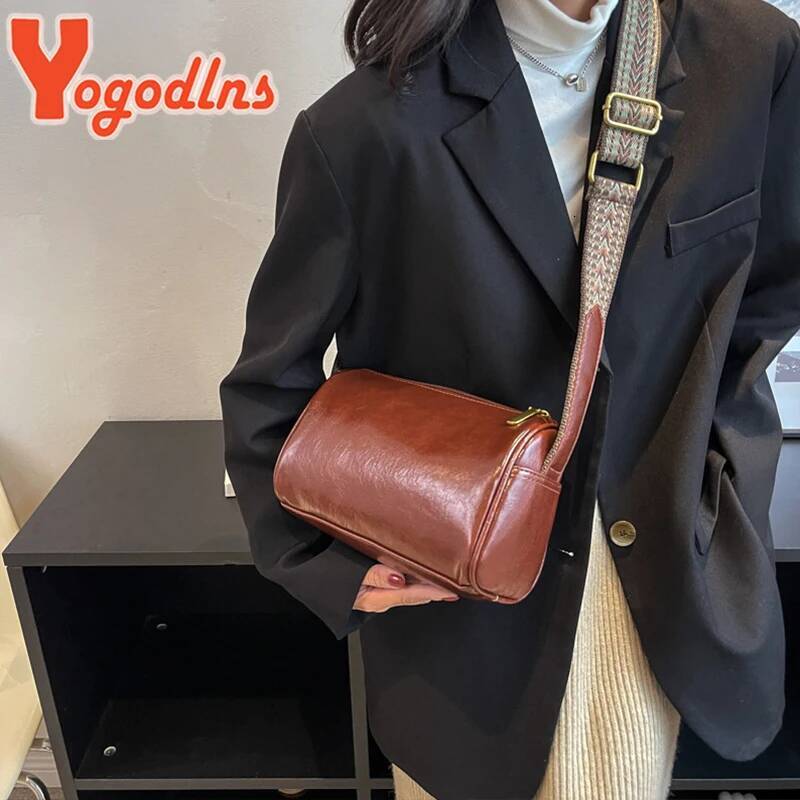 Yogodlns Vintage Shoulder For Women Fashion Wide Strap Crossbody Bag Retro Pillow Messenger Handbag Ladies Tote Clutchs