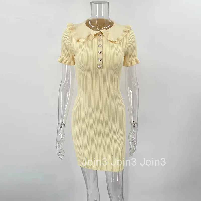 Tornova Ruffled Knitted Mini Dresses For Women High Waist Summer New Short Sleeve Dress Bodycon Female Retro Elegant Dress