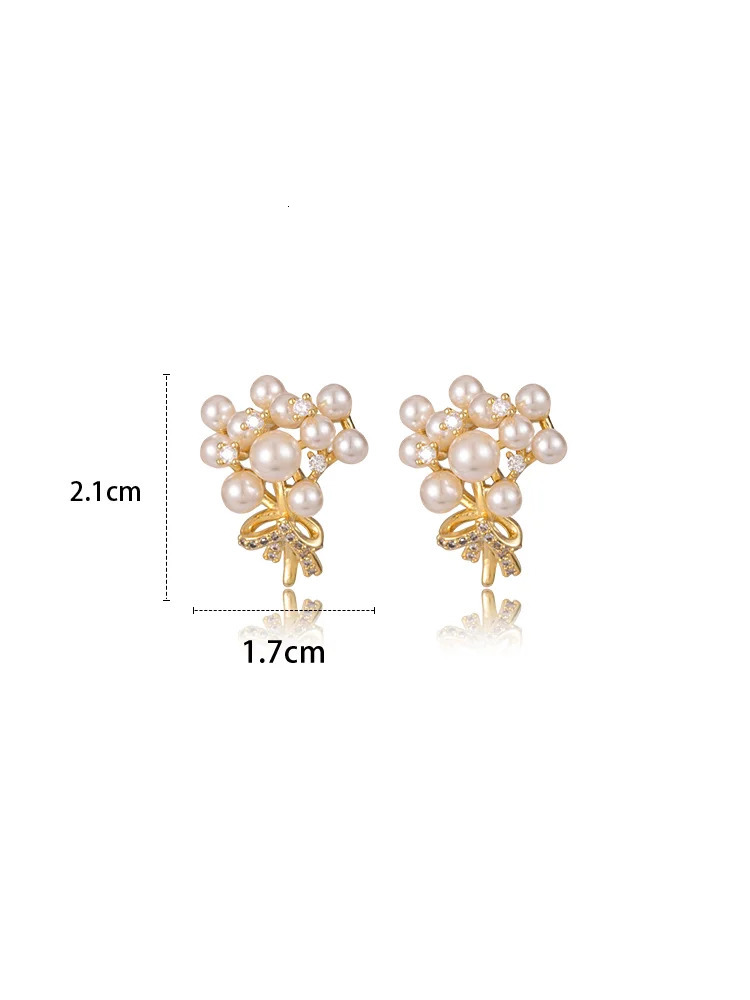 French n fashion jewelry 14K gold plated pearl zircon bouquet earrings elegant womens daily work accessories 250805