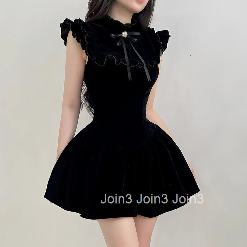 Rockmore Elegant Velvet Black Mini Dresses Sleeveless A-line Korean Fashion Birthday Party Coquette Sexy Ballroom Dress Women