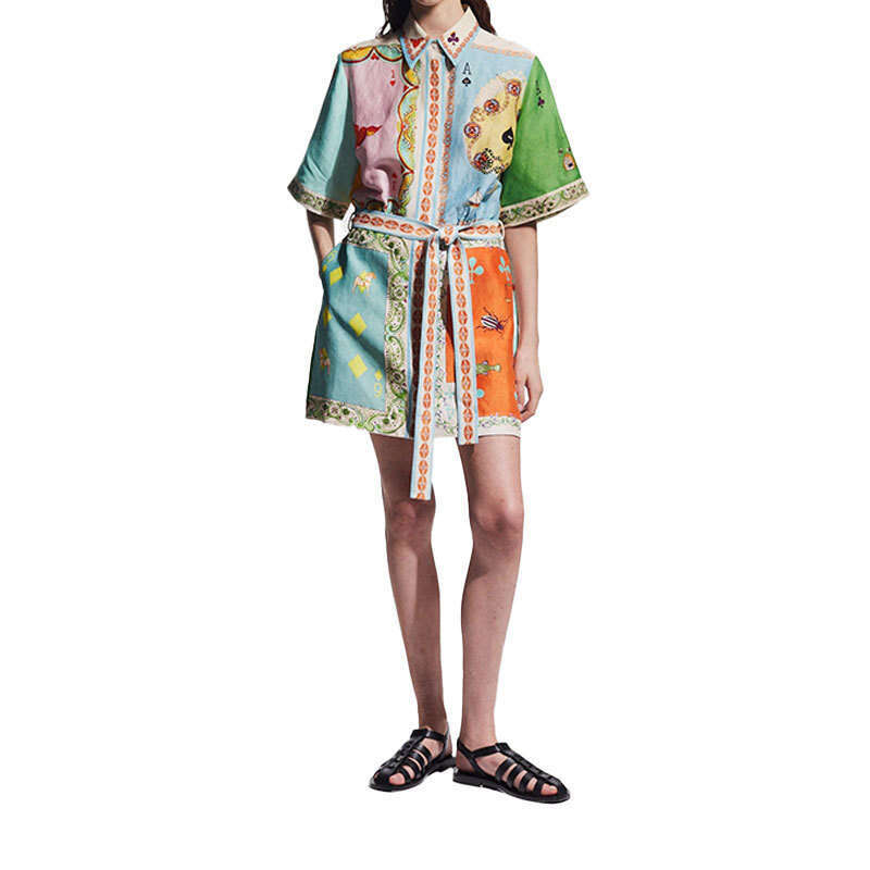 New Women's Fashion Casual Printed Shirt Elegant Short Summer Dress B5