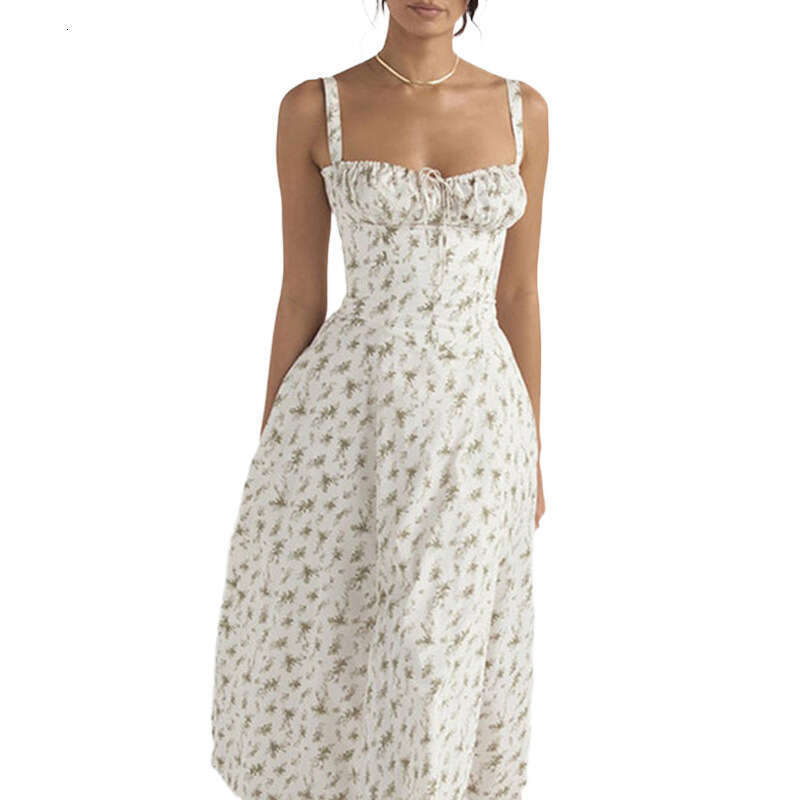 Women's New Printed Waist-Cinching Sleeveless Camisole Sexy Dress B5