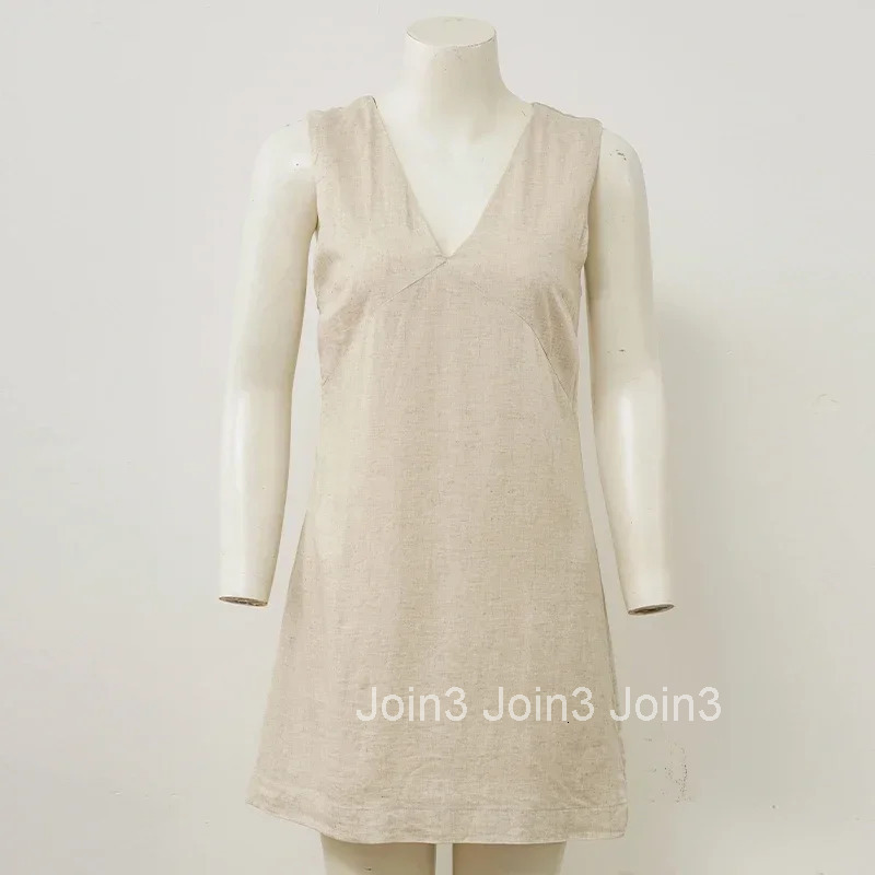 Womens Casual Linen Sleeveless Dress V-Neck Chic Elegant Cotton-Linen Blend Summer Fashion Sexy Chic New Arrival Vestidos