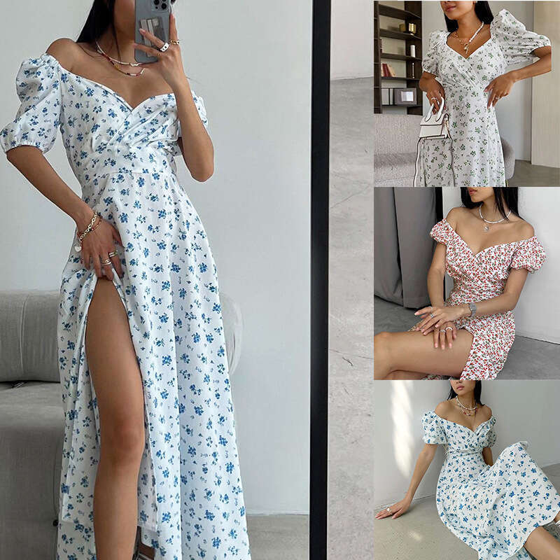 Spring Women's New French Style Sexy Slit Floral Dress 661 B5