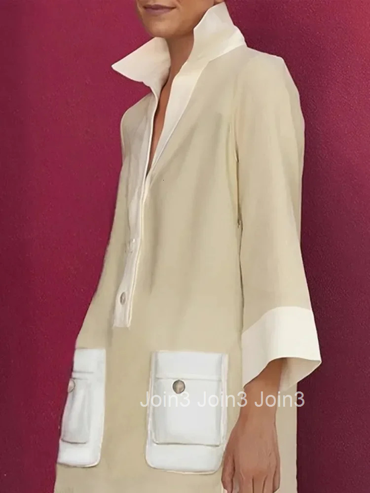 Yeezzi Women Shirts Dress New Spring Long Sleeve Fashion Contrast Color Pockets Buttoned Elegant Party Evening Mini Dresses