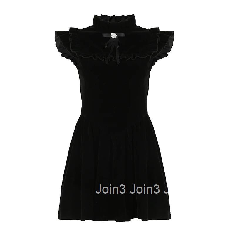 Rockmore Elegant Velvet Black Mini Dresses Sleeveless A-line Korean Fashion Birthday Party Coquette Sexy Ballroom Dress Women