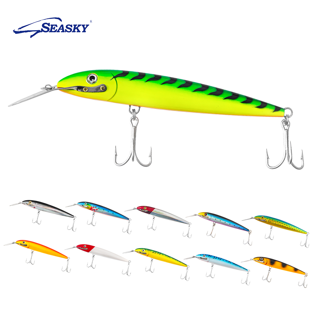 Seasky Metal Tongue Minnow Bait - Large Trolling Lure with Realistic 3D Eye for Saltwater Fish 80g 185mm Hard bait