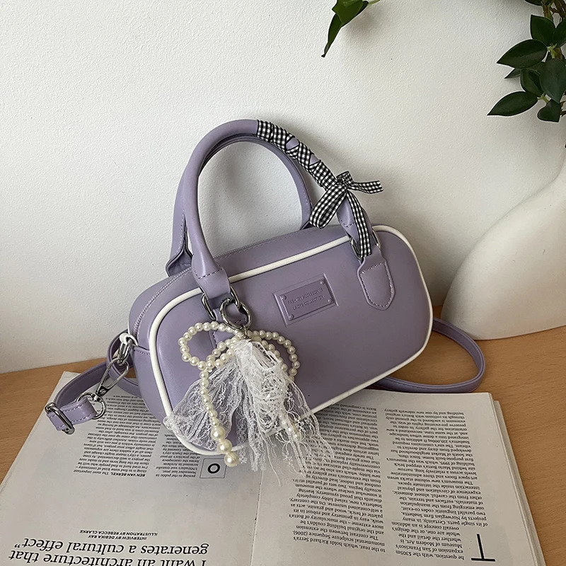 Spring And Summer Women Bag Korean Style Fashion Small Handbag Boston Versatile Commute Crossbody Purple 250805